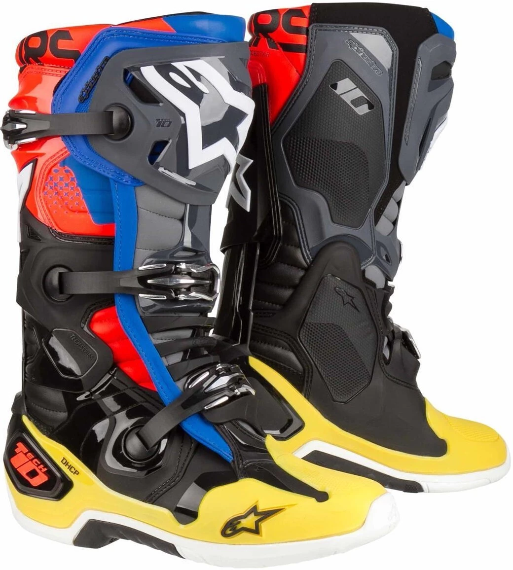 Alpinestars 2021 Tech 10 Black/Fluro Yellow/Blue/Fluro Orange Boots 1 Alpinestars 2021 Tech 10 Black/Fluro Yellow/Blue/Fluro Orange Boots