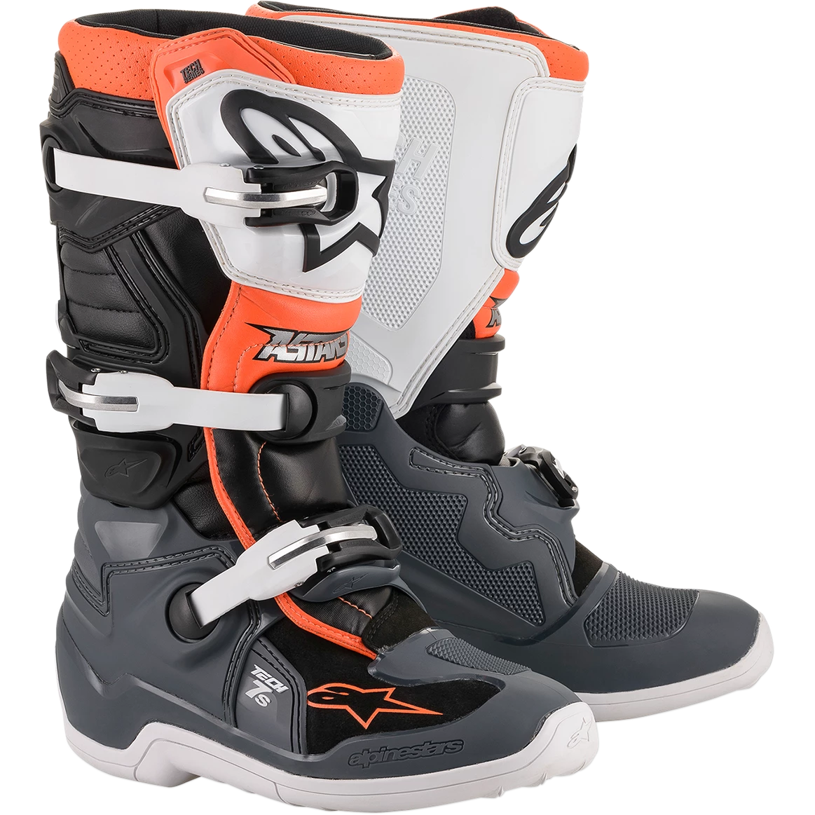 Alpinestars Tech 7S Black/Grey/White/Fluro Orange Youth Boots 1 Alpinestars Tech 7S Black/Grey/White/Fluro Orange Youth Boots